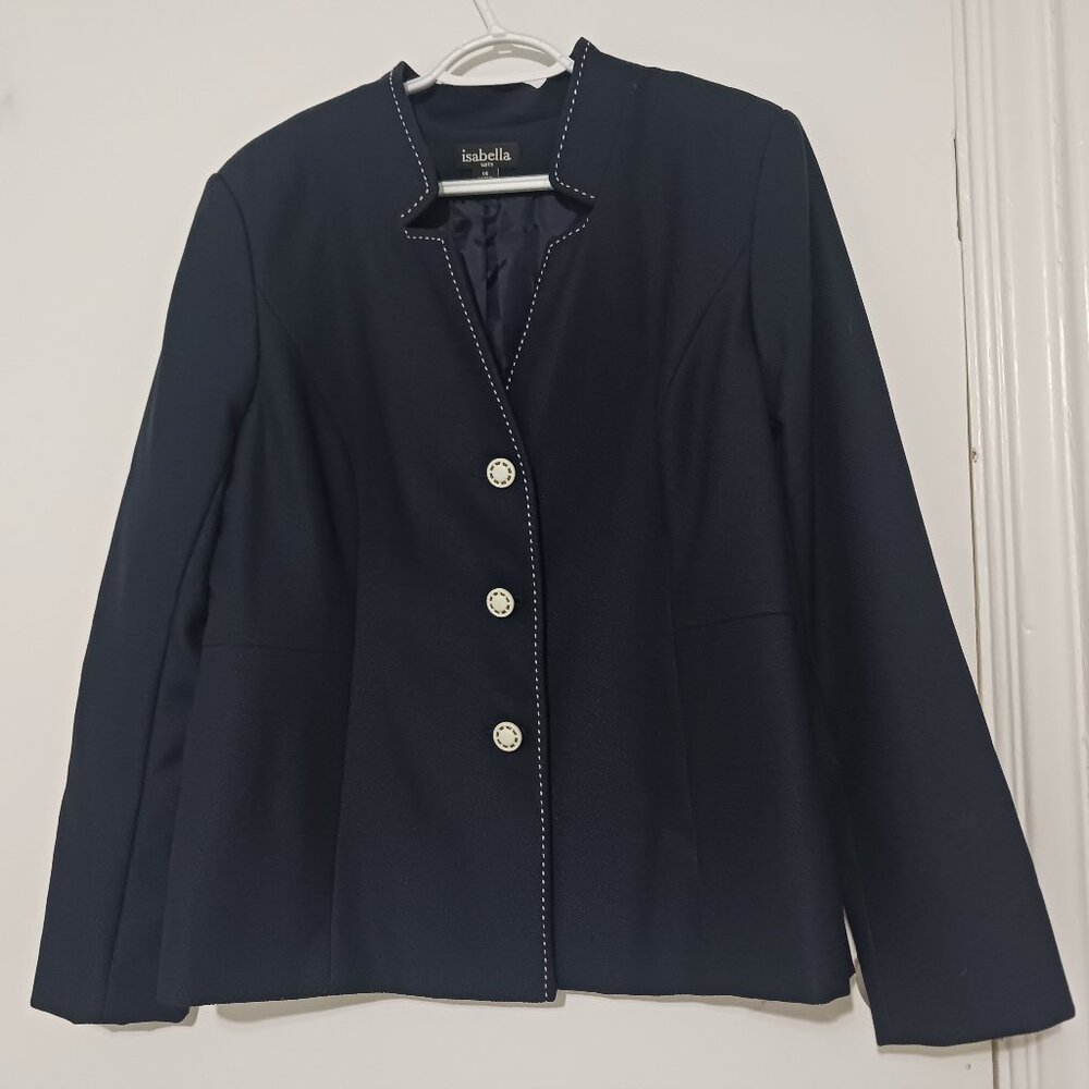 Isabella black suit jacket with white trim